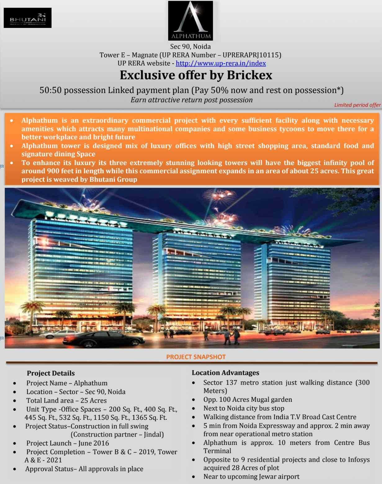 Avail 50:50 possession linked payment plan at Bhutani Alphathum in Noida